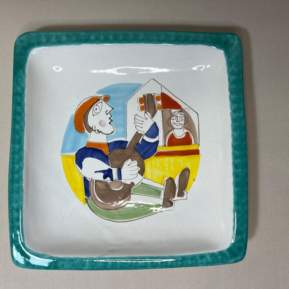 DeSimone Guitar Player Square Plate Decorative Plate Collector Dish 10" x 10"